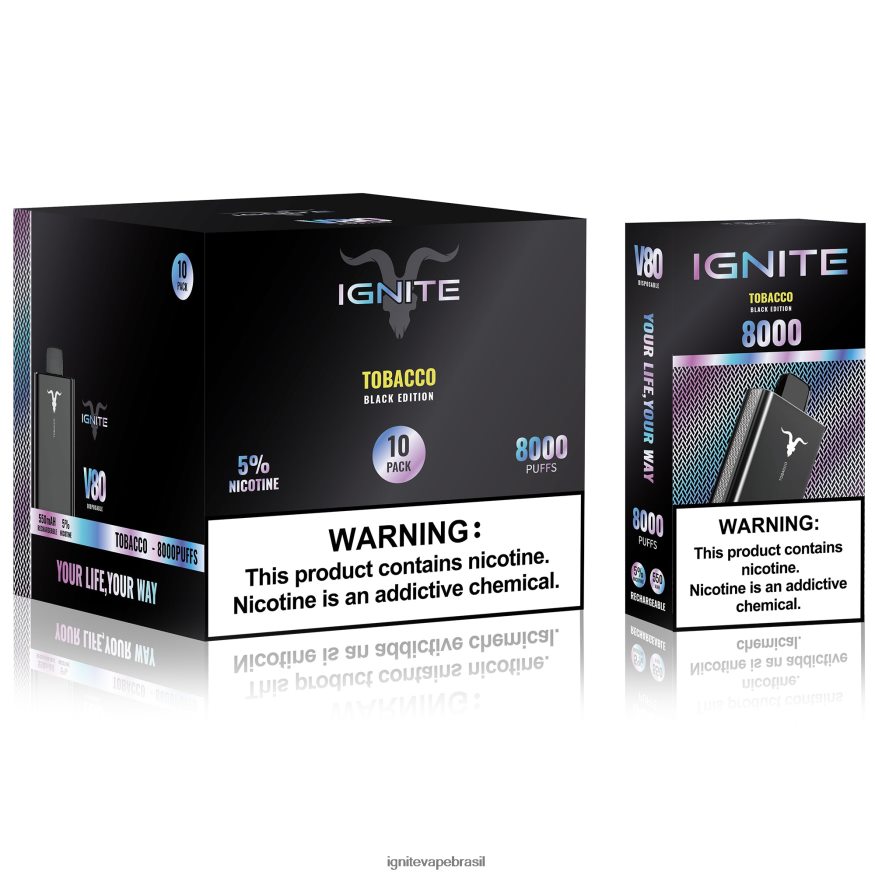 IGNITE V80 caneta vape pacote com 10 - Vape IGNITE Preço 46LBN44 tabaco