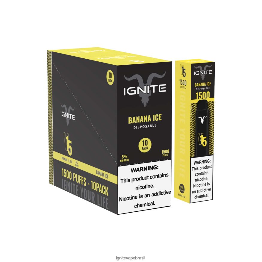 IGNITE V15 caneta vape pacote com 10 - IGNITE Vape Brasil 46LBN411 gelo de banana