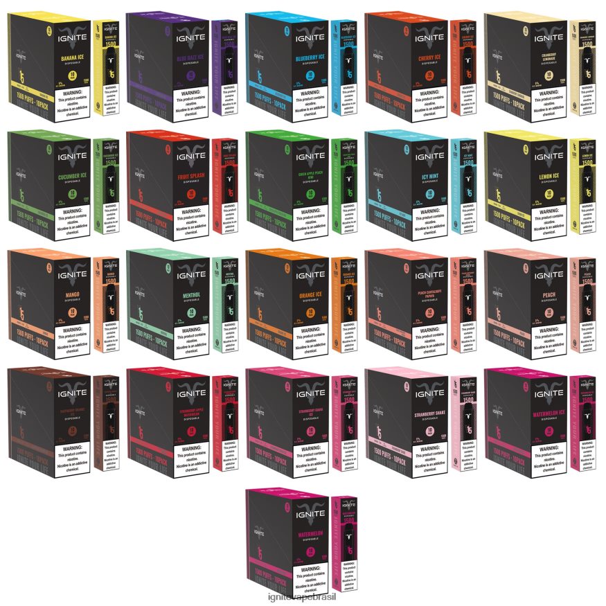 IGNITE V15 caneta vape pacote com 10 - Vape IGNITE Preço 46LBN4104 melancia, maçã, morango