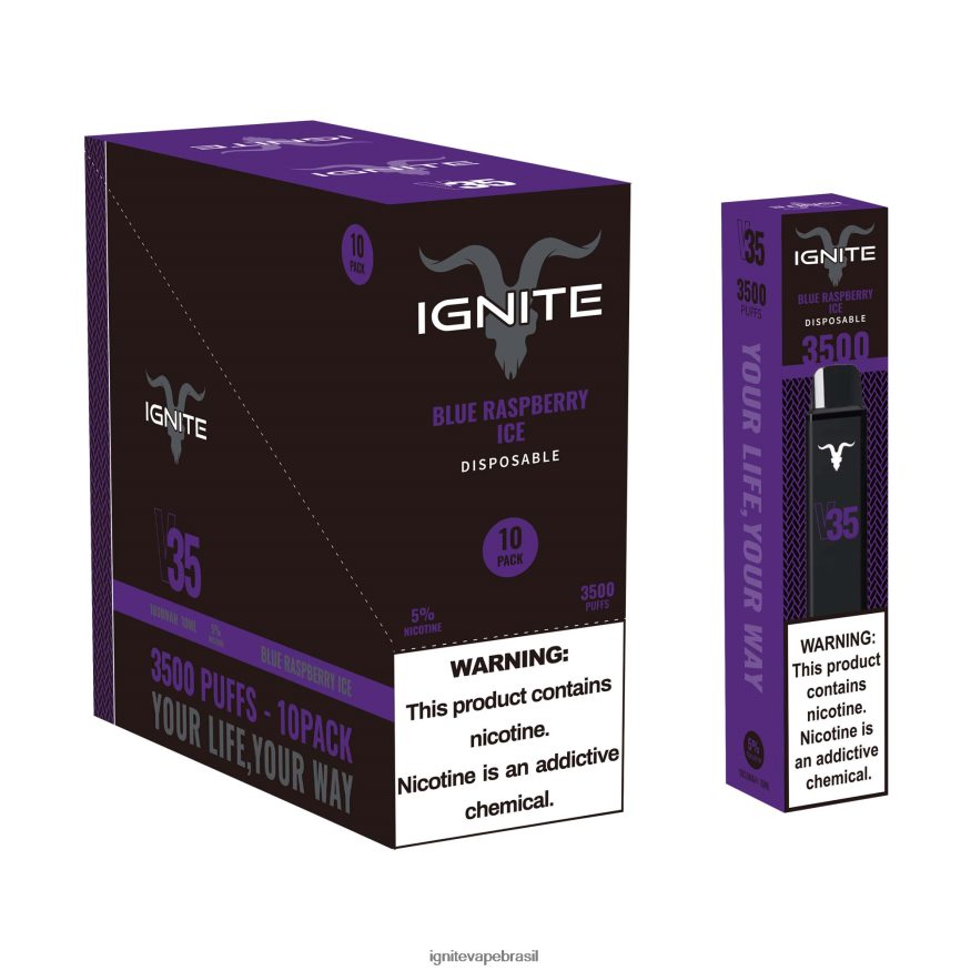 IGNITE V35 caneta vape pacote com 10 - Comprar IGNITE Vape 46LBN4120 gelo de framboesa azul