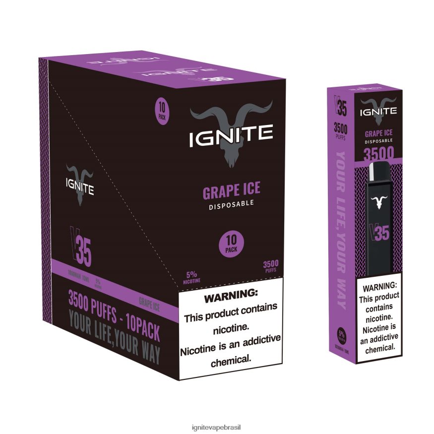 IGNITE V35 caneta vape pacote com 10 - IGNITE Brasil 46LBN4122 gelo de uva