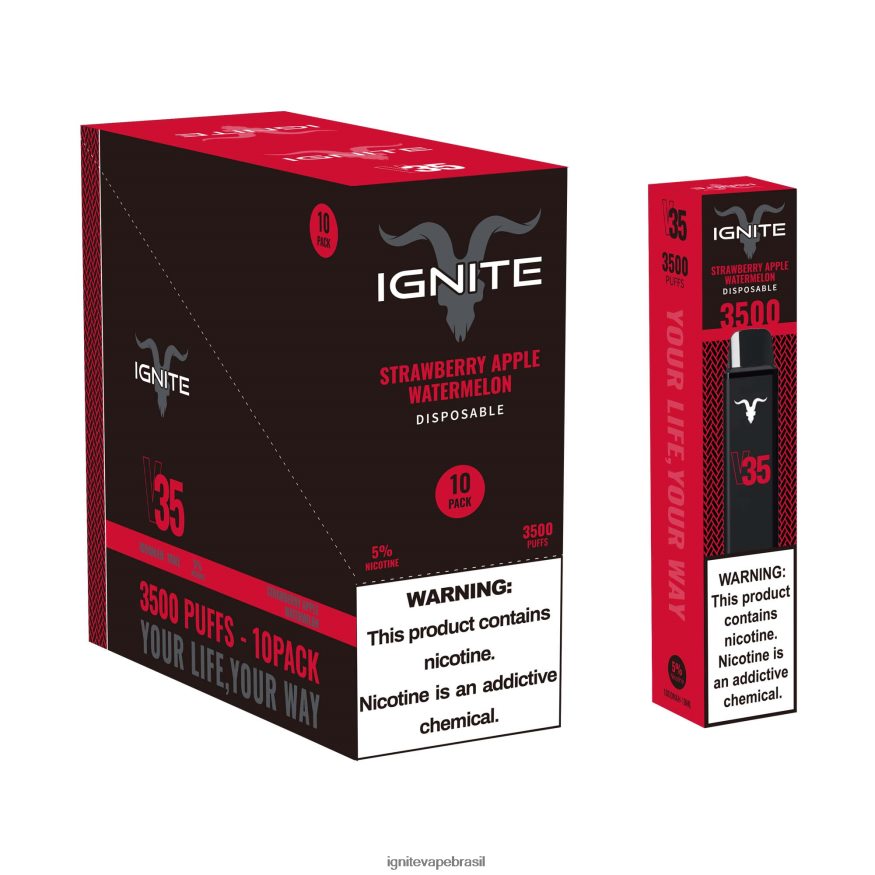 IGNITE V35 caneta vape pacote com 10 - IGNITE Sabores Mais Vendidos 46LBN4126 melancia, maçã, morango
