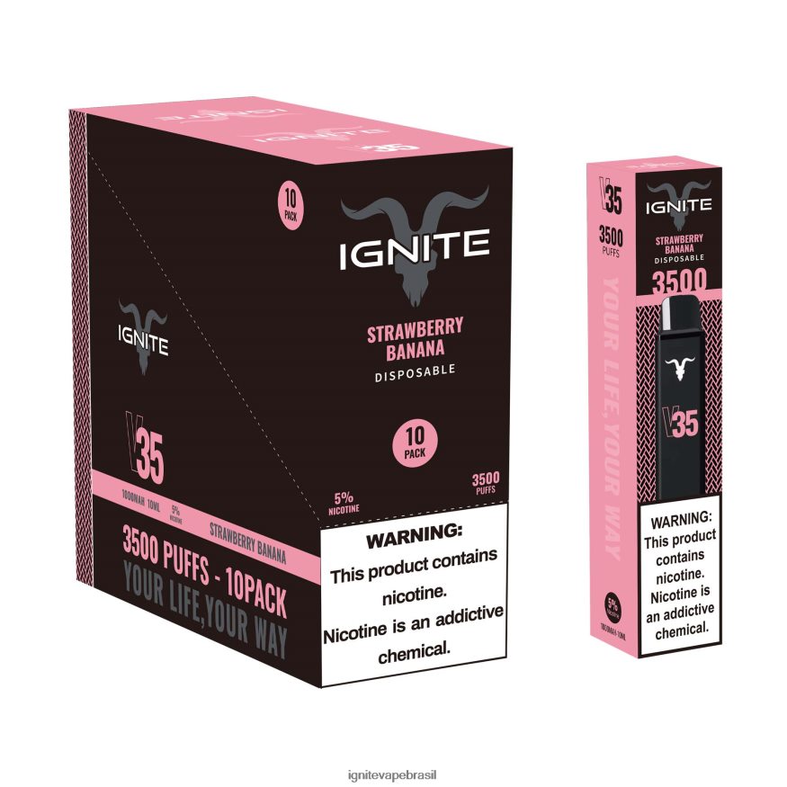 IGNITE V35 caneta vape pacote com 10 - Pod IGNITE Tabaco 46LBN4128 morango banana