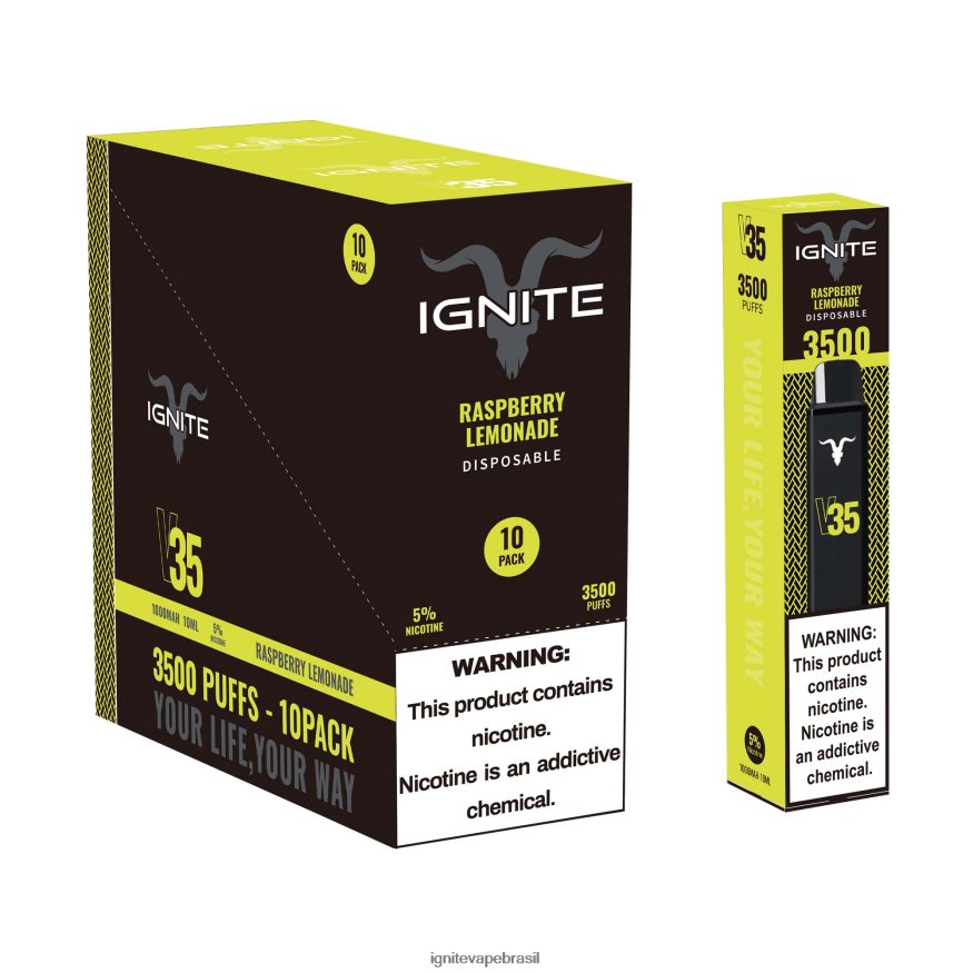 IGNITE V35 caneta vape pacote com 10 - Vape IGNITE Nicotina 46LBN4125 limonada de framboesa