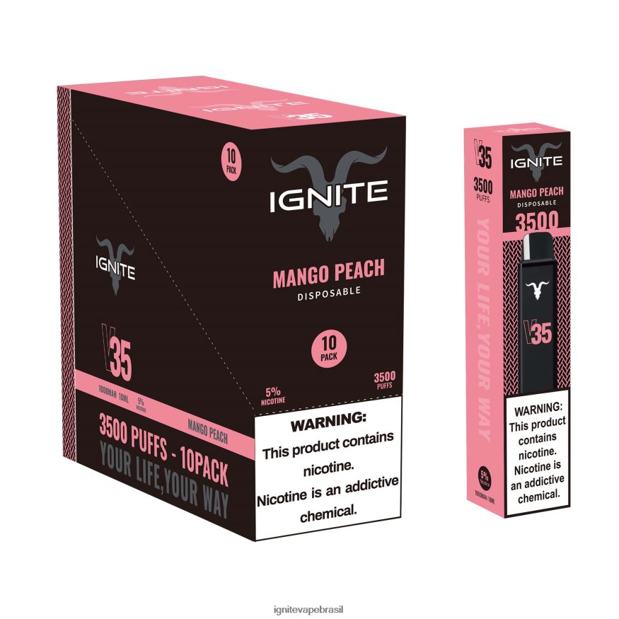 IGNITE V35 caneta vape pacote com 10 - Vape IGNITE Preço 46LBN4124 manga pêssego
