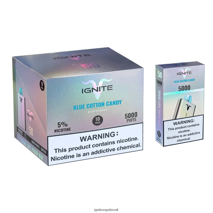 IGNITE V50 caneta vape pacote com 10 - IGNITE Descartável 46LBN4143 algodão doce azul