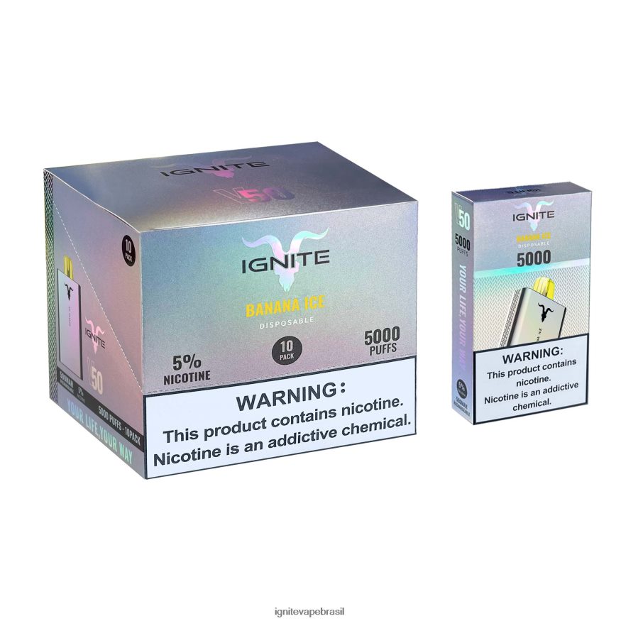 IGNITE V50 caneta vape pacote com 10 - IGNITE Vape Brasil 46LBN4141 gelo de banana