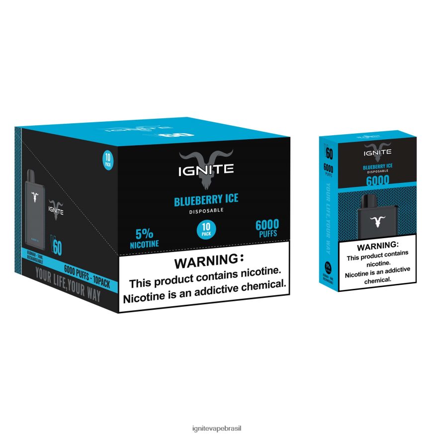 IGNITE V60 caneta vape pacote com 10 - IGNITE Descartável 46LBN413 gelo de mirtilo