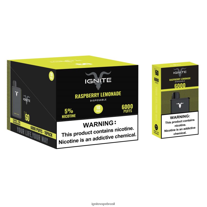 IGNITE V60 caneta vape pacote com 10 - IGNITE Descartável 46LBN423 limonada de framboesa