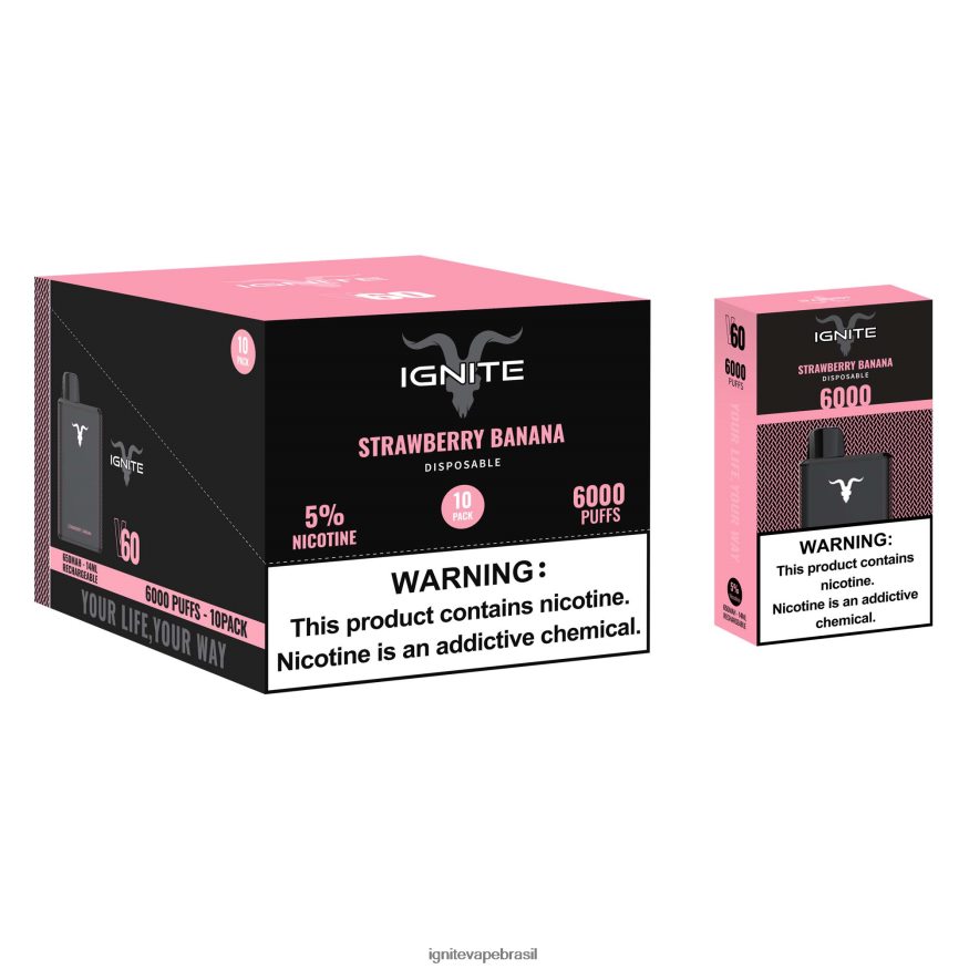 IGNITE V60 caneta vape pacote com 10 - IGNITE Puffs 46LBN427 morango banana