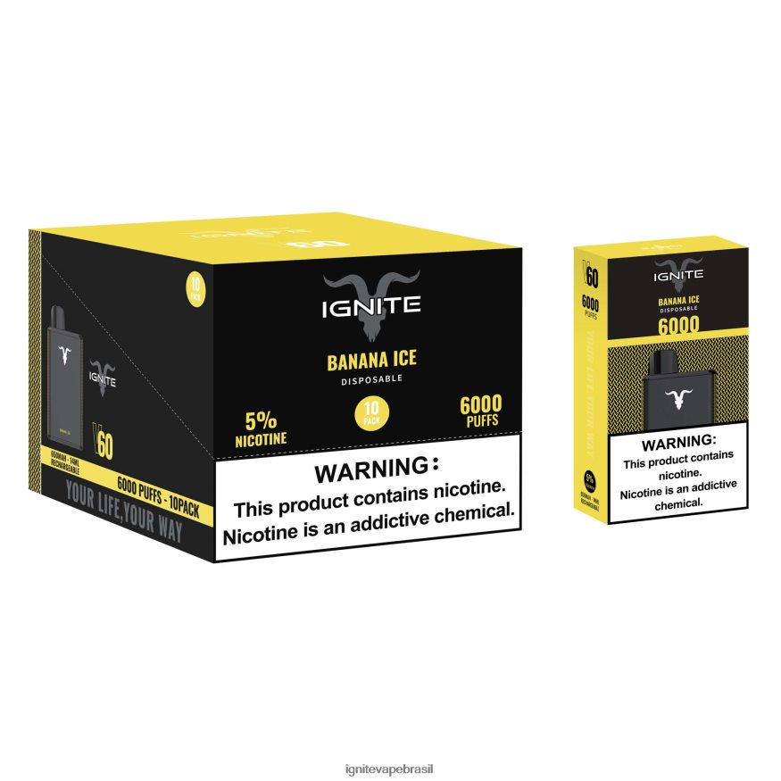 IGNITE V60 caneta vape pacote com 10 - IGNITE Vape Brasil 46LBN41 gelo de banana
