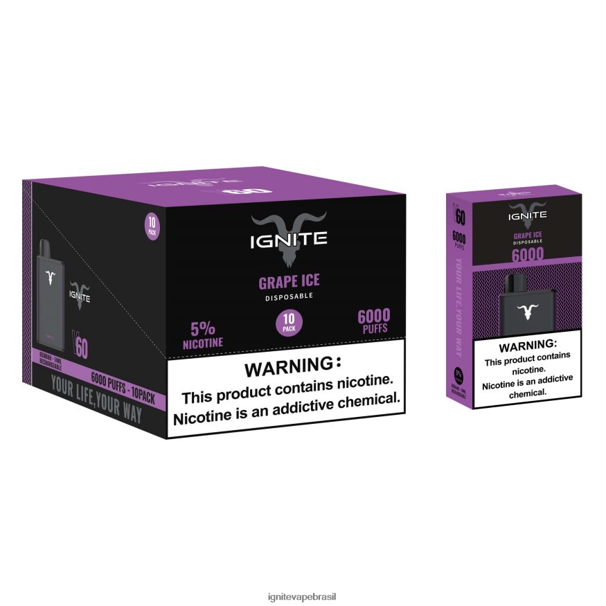 IGNITE V60 caneta vape pacote com 10 - Pod IGNITE Tabaco 46LBN418 gelo de uva