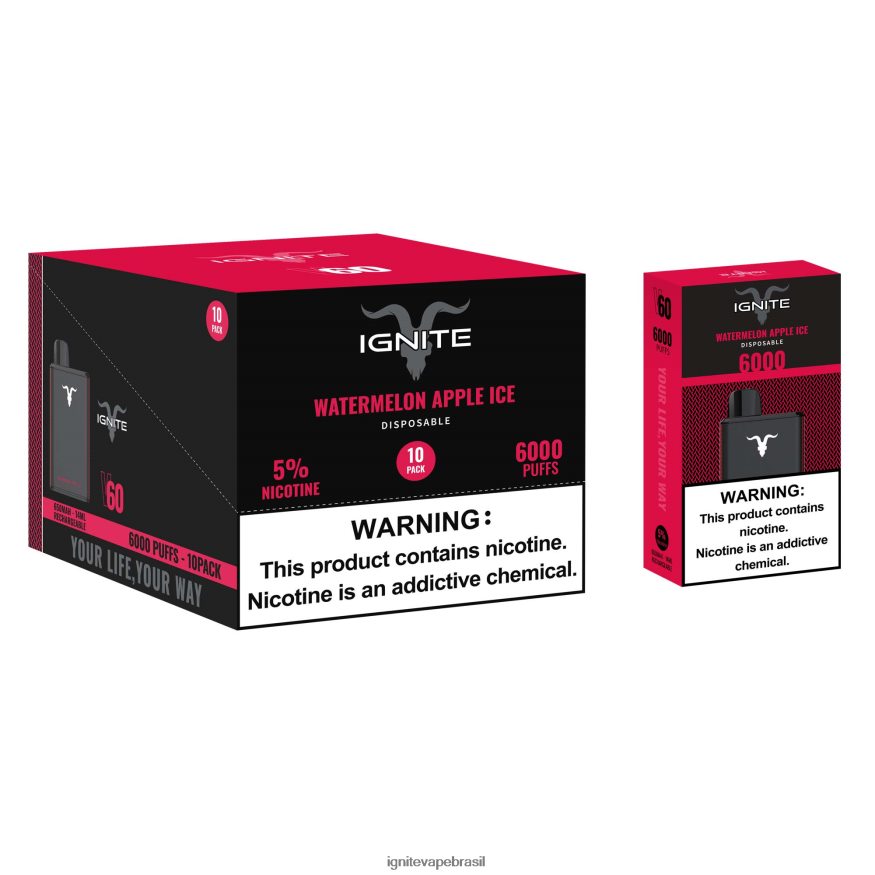 IGNITE V60 caneta vape pacote com 10 - Pod IGNITE Tabaco 46LBN428 gelo de melancia e maçã