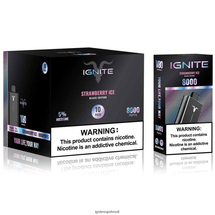 IGNITE V80 caneta vape pacote com 10 - IGNITE Descartável 46LBN463 gelo de morango