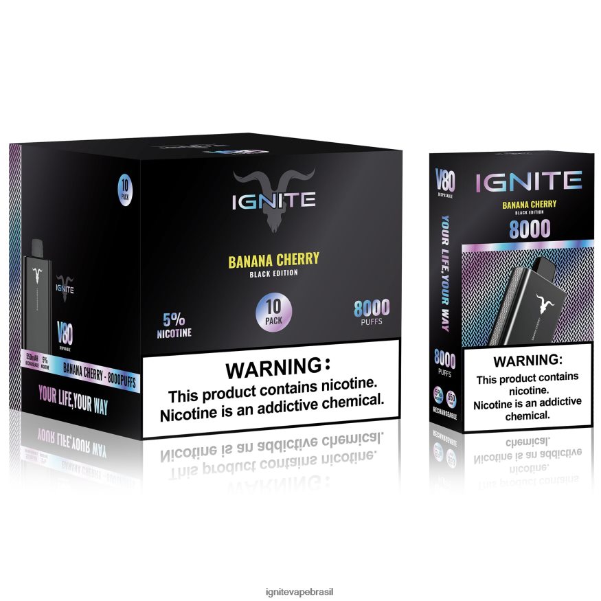IGNITE V80 caneta vape pacote com 10 - IGNITE Sabores Mais Vendidos 46LBN46 cereja de banana