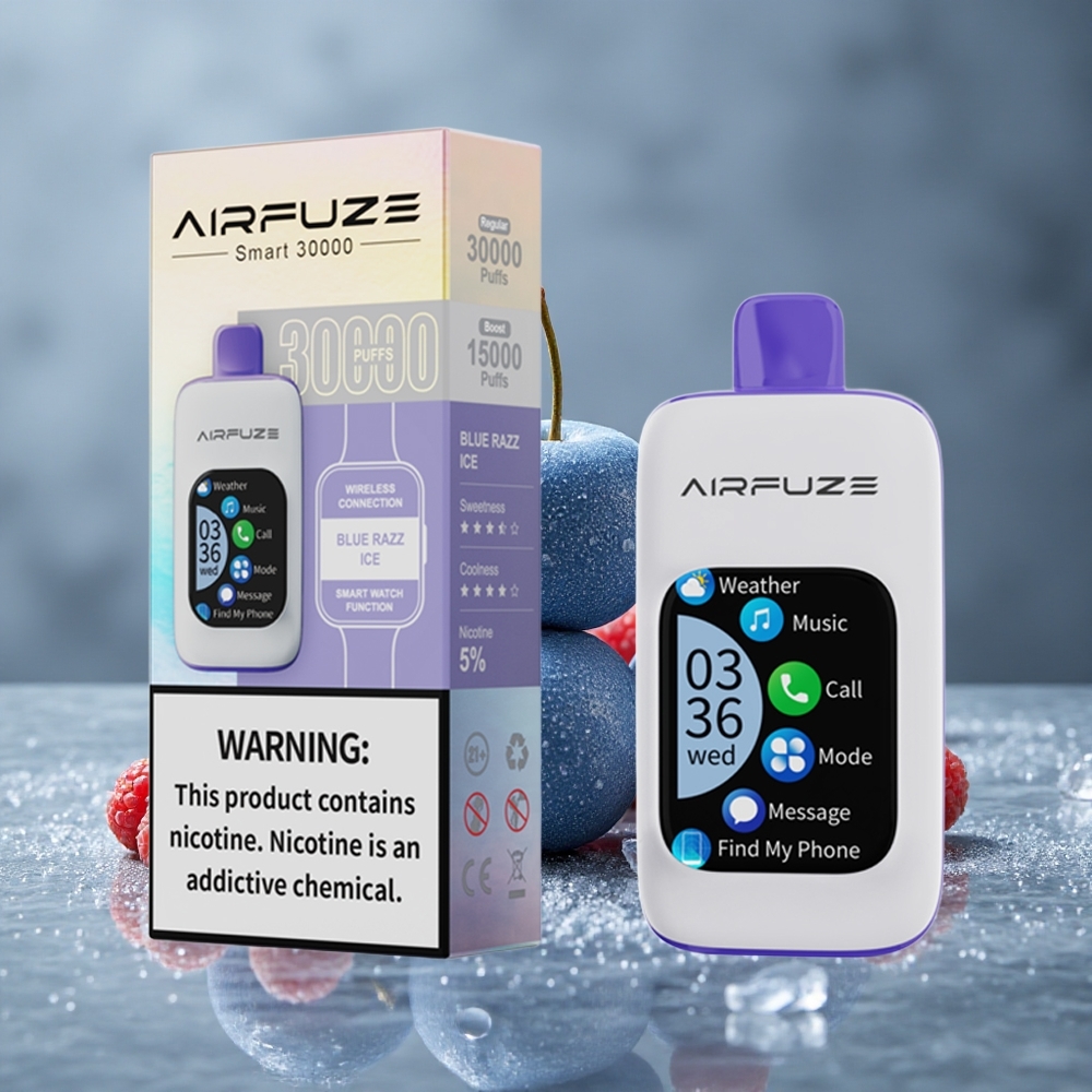 AirFuze Smart 30000 Puffs Vape Descartável Mirtilo Framboesa Gelo com Tela Touch 2.01\" Brazil vape wholesale