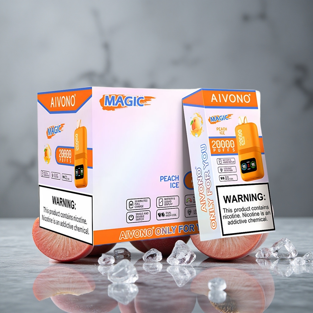 Aivono AIM MAGIC 20000 Puffs Pêssego Gelo LCD Display Type-C Recarregável Brazil vape wholesale