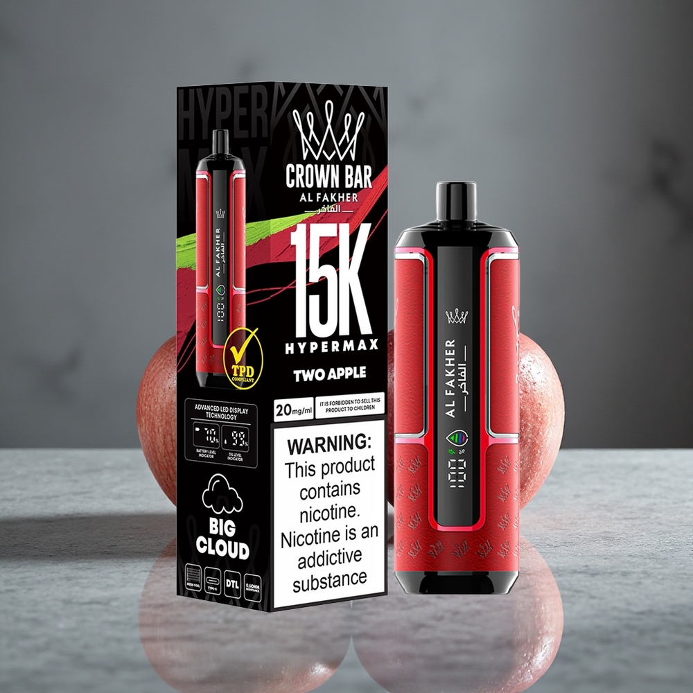 Al Fakher Crown Bar 15K Hypermax Duas Maçãs 22ml Portátil Brazil vape wholesale