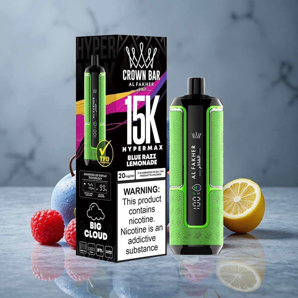 Al Fakher Crown Bar 15K Hypermax Vape Descartável Kit Blue Razz Lemonade 22ml 15000 Puffs Brazil vape wholesale