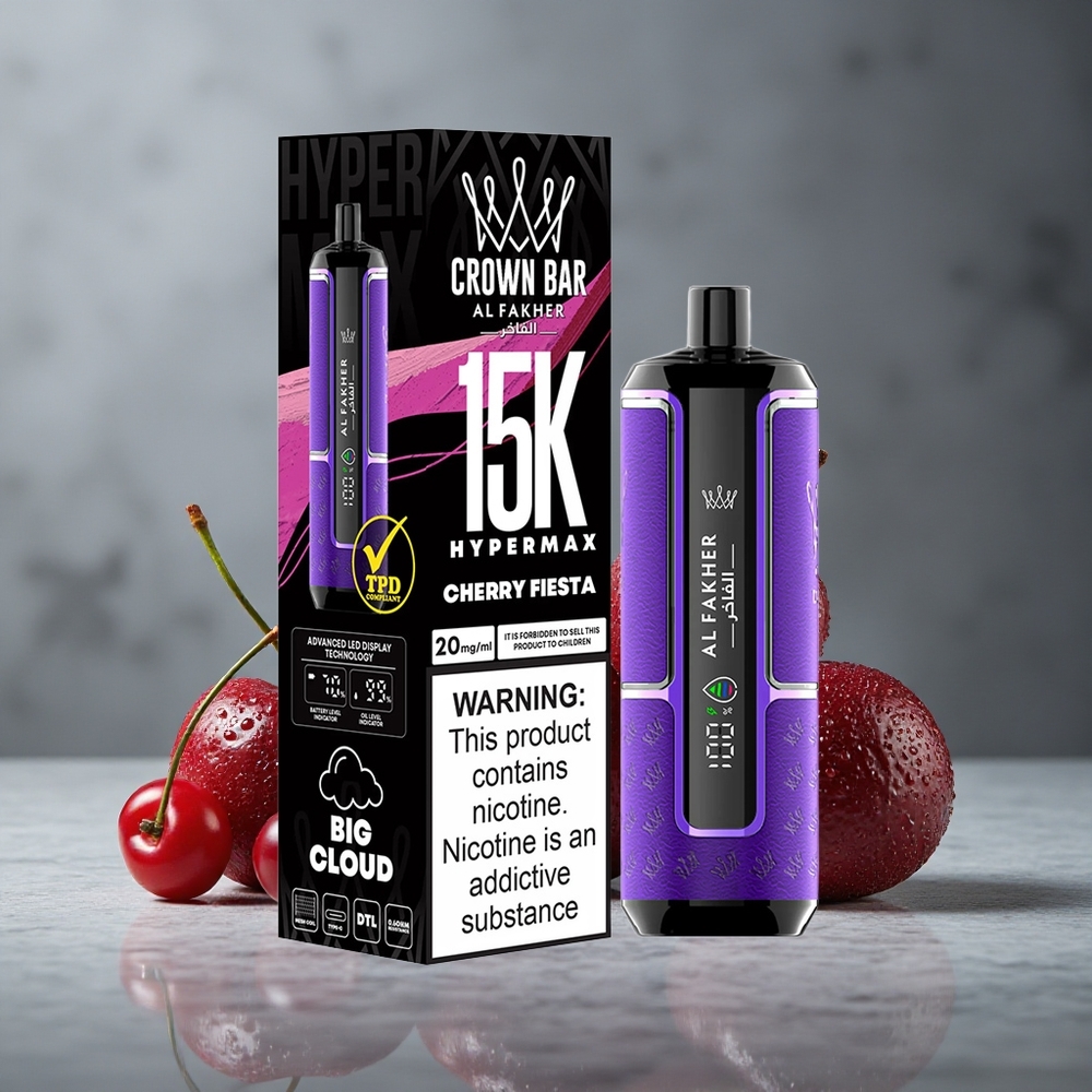Al Fakher Crown Bar 15K Hypermax Vape Descartável Kit Cereja Fiesta 22ml Brasil vape wholesale