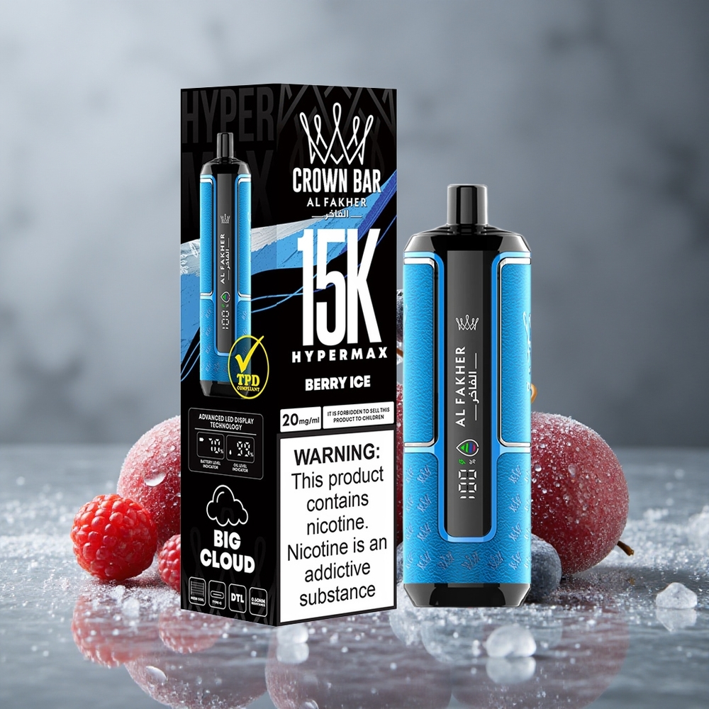 Al Fakher Crown Bar 15K Hypermax Vape Descartável Kit Fruta Silvestre Gelo com 15000 Puffs e 22ml Brazil vape wholesale