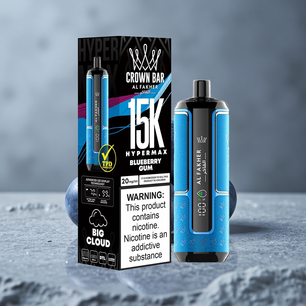 Al Fakher Crown Bar 15K Hypermax Vape Descartável Kit Goma de Mirtilo 22ml 15000 Puffs Brazil vape wholesale