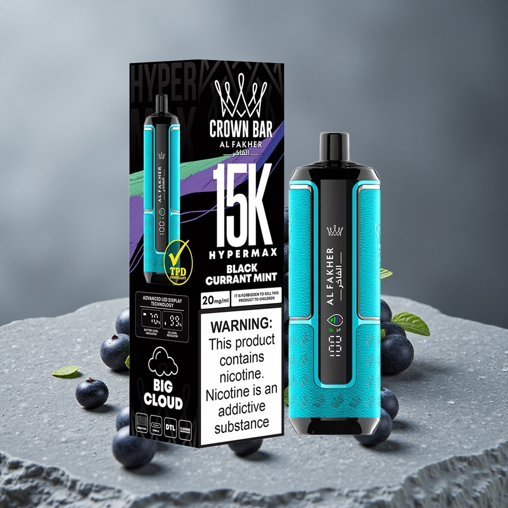 Al Fakher Crown Bar 15K Hypermax Vape Descartável Kit Groselha Hortelã 15000 Puffs Tipo-C Portátil Brazil vape wholesale
