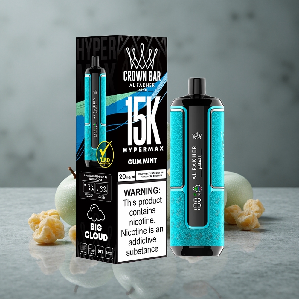 Al Fakher Crown Bar 15K Hypermax Vape Descartável Kit Hortelã Chiclete 22ml Brazil vape wholesale