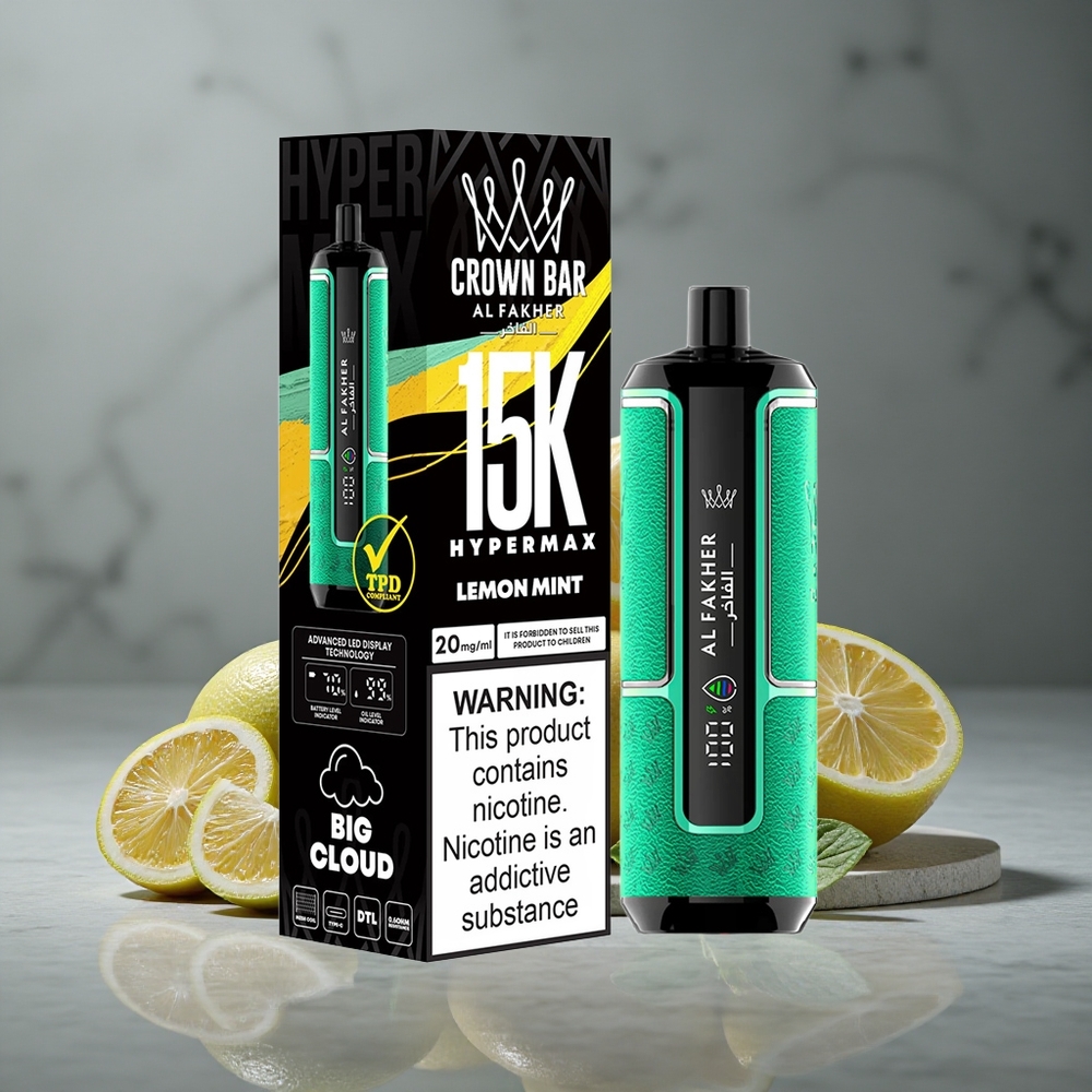 Al Fakher Crown Bar 15K Hypermax Vape Descartável Kit Limão Hortelã 15000 Puffs Portátil Brazil vape wholesale
