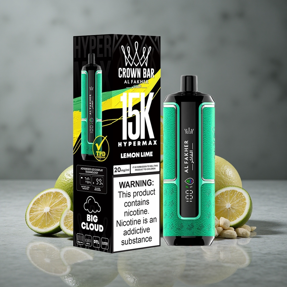Al Fakher Crown Bar 15K Hypermax Vape Descartável Kit Limão Lima 22ml 15000 Puffs Brazil vape wholesale