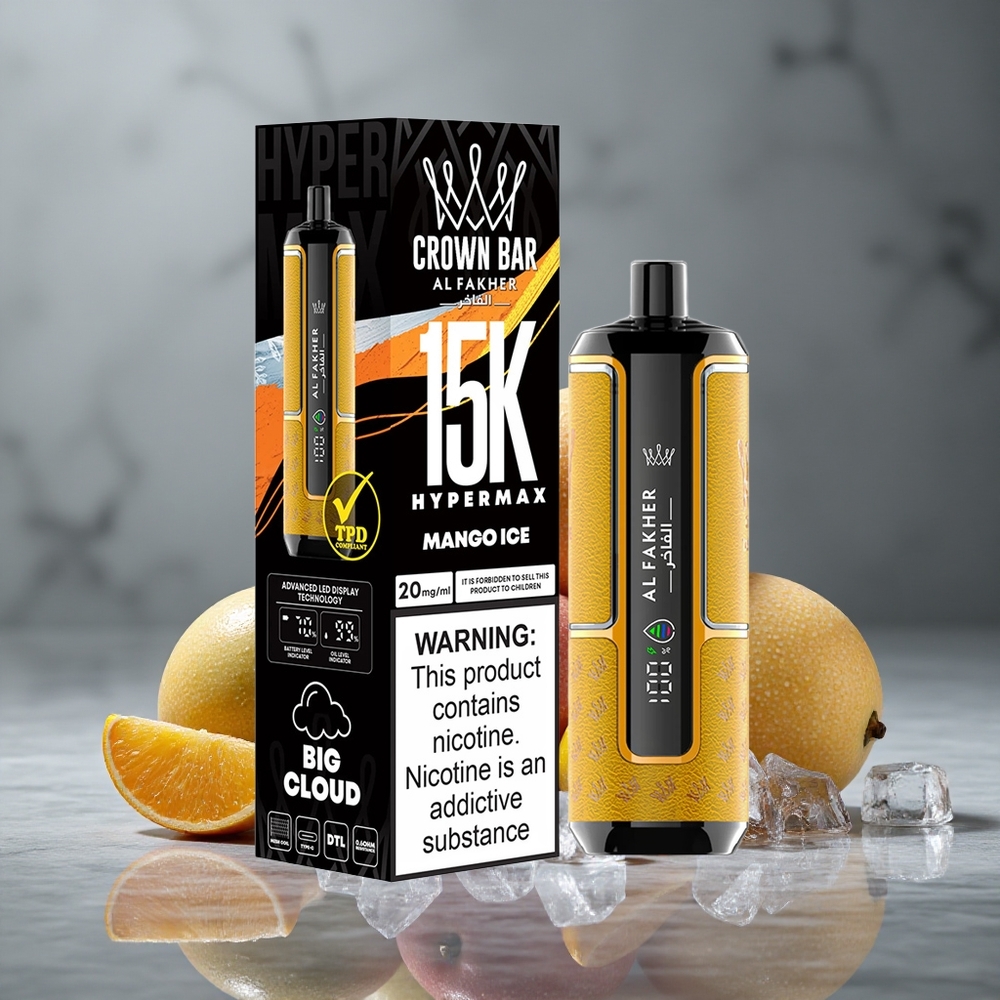 Al Fakher Crown Bar 15K Hypermax Vape Descartável Kit Manga Gelo com 15000 Puffs e 22ml de Capacidade Brazil vape wholesale