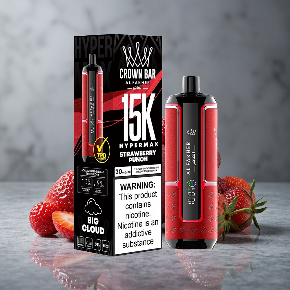 Al Fakher Crown Bar 15K Hypermax Vape Descartável Kit Morango Punch 22ml 15000 Puffs Brazil vape wholesale
