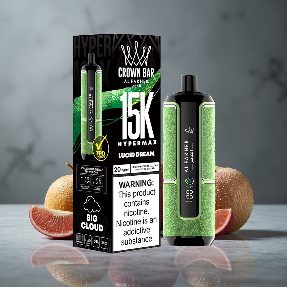 Al Fakher Crown Bar 15K Hypermax Vape Descartável Kit Sonho Lúcido com 15000 Puffs e 22ml Brazil vape wholesale