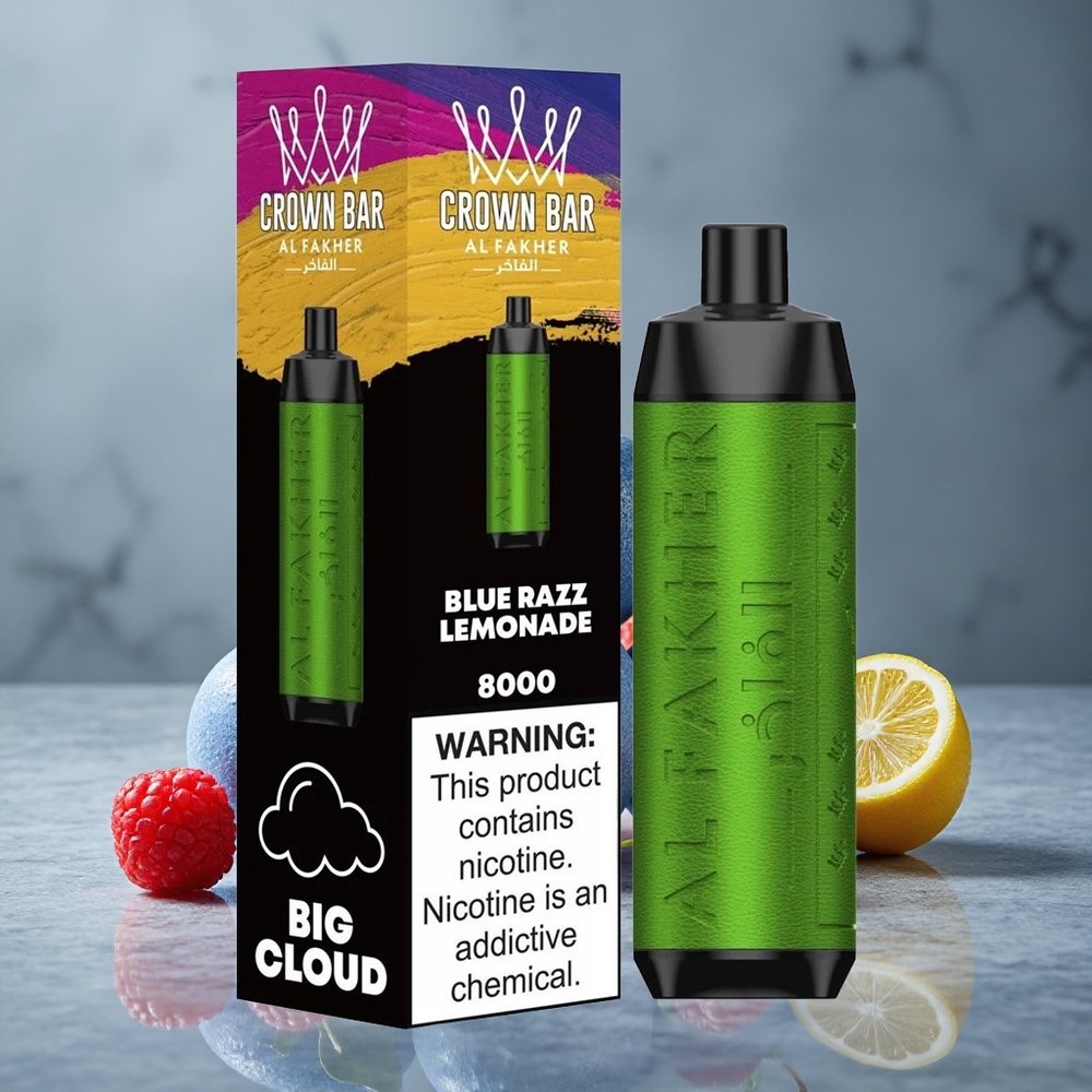 Al Fakher Crown Bar 8000 Crystal Descartável Vape Framboesa Azul Limonada 18ml Capacidade Brazil vape wholesale
