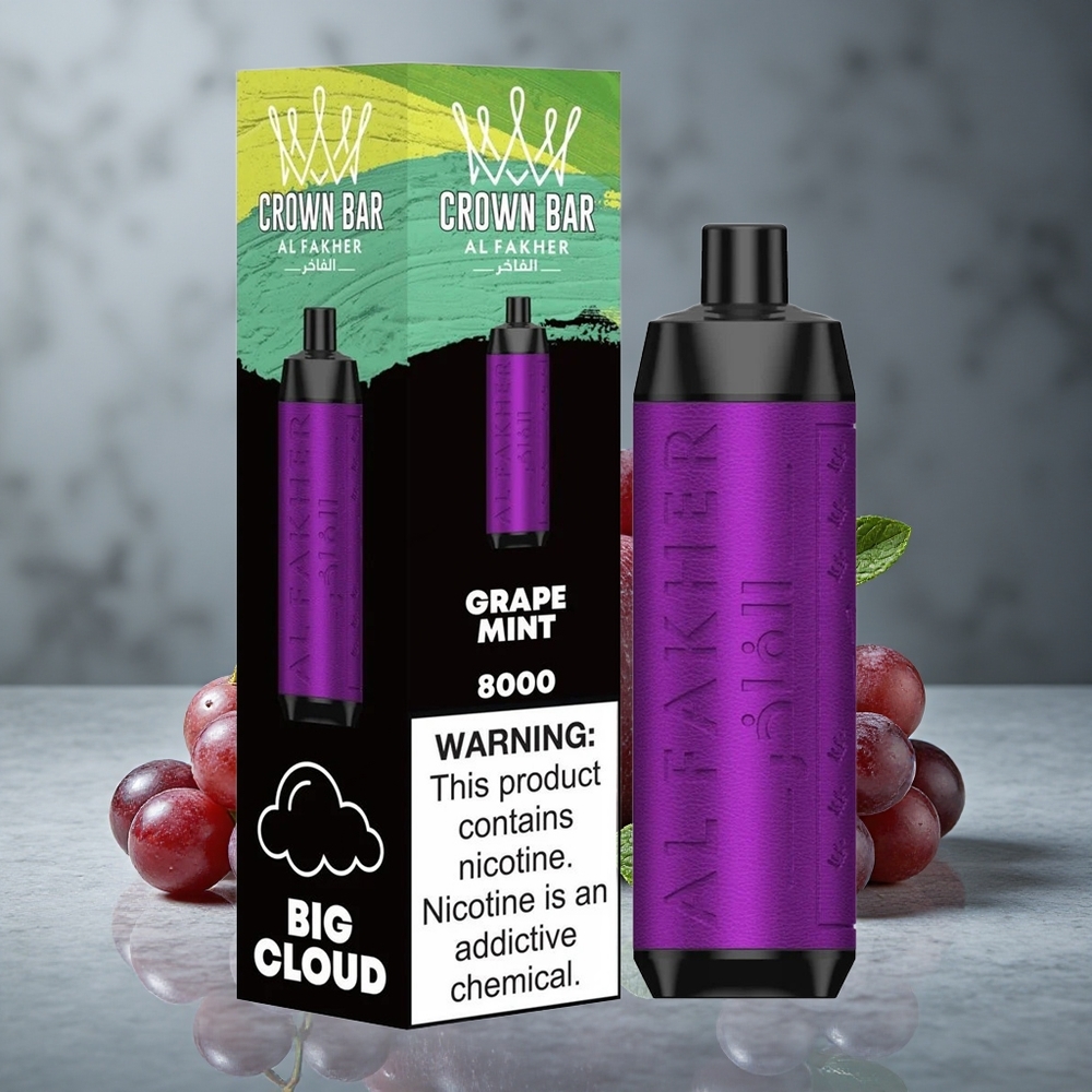 Al Fakher Crown Bar 8000 Crystal Descartável Vape Uva Hortelã 18ml Capacidade Brazil vape wholesale