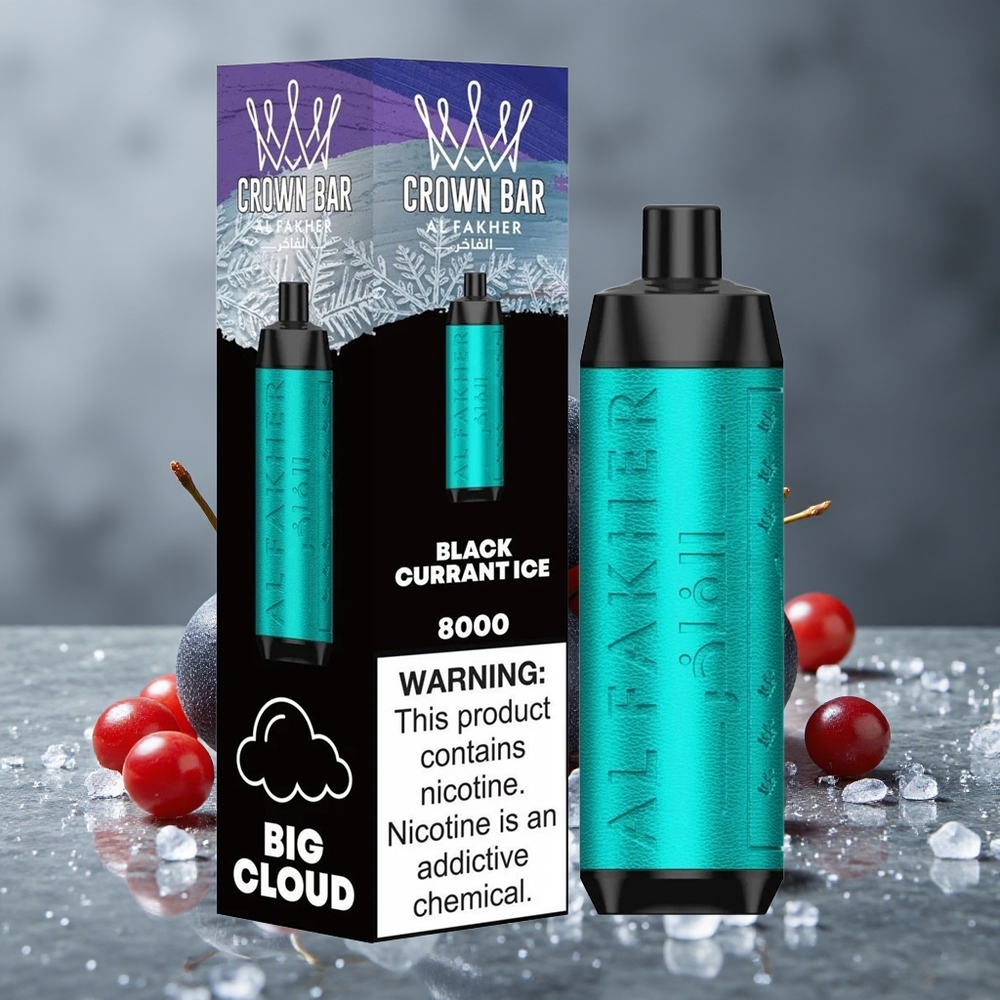 Al Fakher Crown Bar 8000 Crystal Vape Descartável Groselha Negra Gelo com 18ml de Líquido e Até 8000 Puffs Brazil vape wholesale