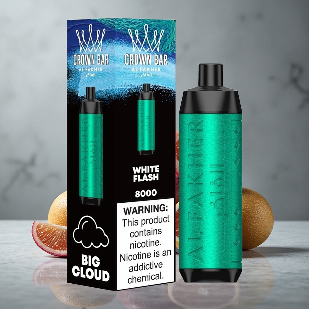 Al Fakher Crown Bar 8000 Crystal Vape Descartável White Flash com 18ml de Líquido e 8000 Puffs Brazil vape wholesale