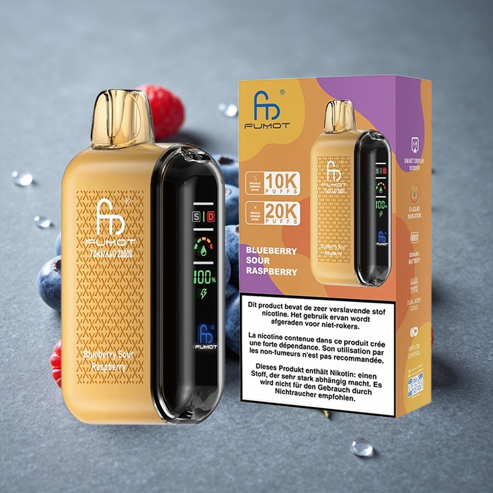 Fumot Tornado 20000 Puffs Blueberry Framboesa Azeda Dual Mesh Coil Brazil vape wholesale
