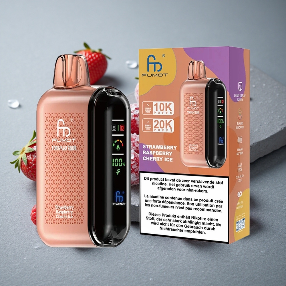 Fumot Tornado 20000 Puffs Morango Framboesa Cereja Gelo Dual Mesh Coil Brazil vape wholesale