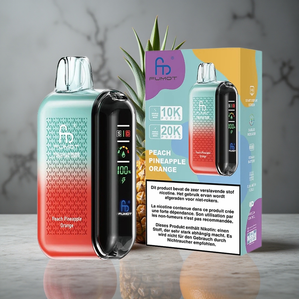 Fumot Tornado 20000 Puffs Pêssego Abacaxi Laranja Dual Mesh Coil Brazil vape wholesale