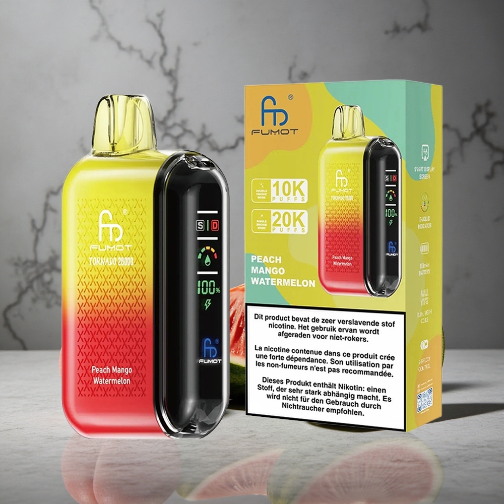 Fumot Tornado 20000 Puffs Pêssego Manga Melancia Dual Mesh Coil Brazil vape wholesale