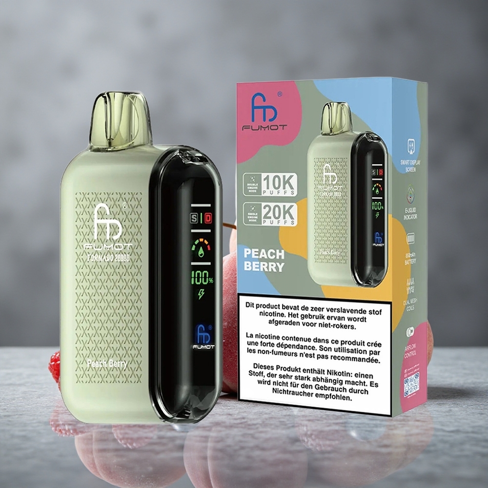 Fumot Tornado 20000 Puffs Pêssego e Frutas Vermelhas Dual Mesh Coil Brazil vape wholesale