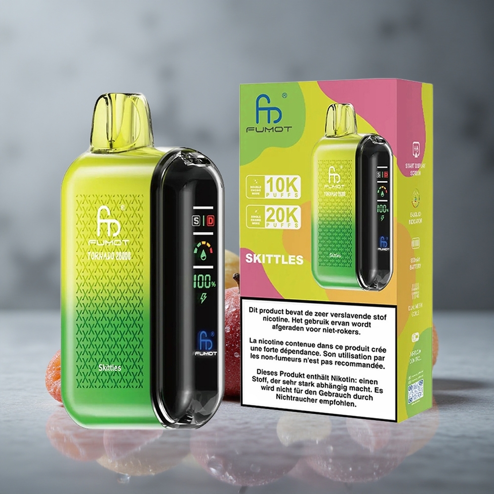 Fumot Tornado 20000 Puffs Skittles Sabor Frutas Tropicais com Bateria Recarregável 850mAh Brazil vape wholesale