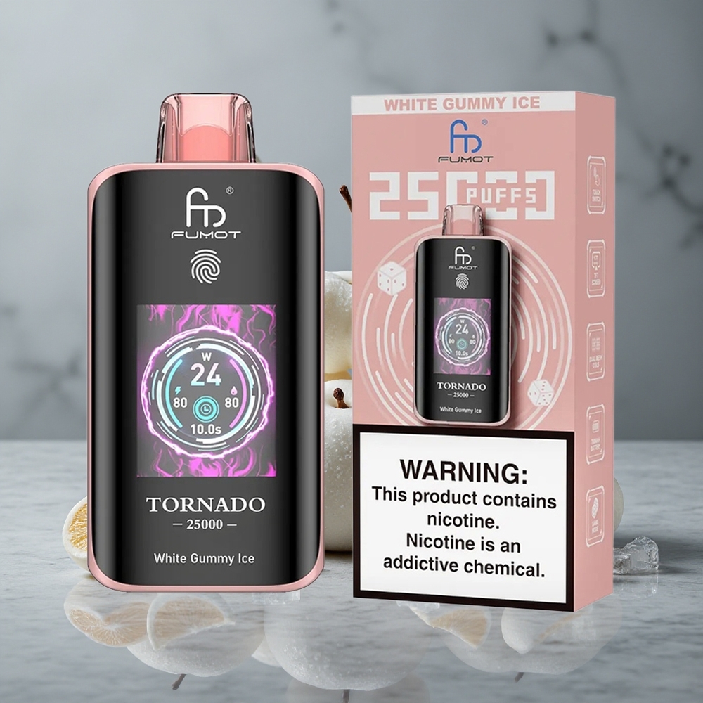 Fumot Tornado 25000 Puffs Goma Branca Gelada com Tela HD e Bateria Recarregável 700mAh Brazil vape wholesale