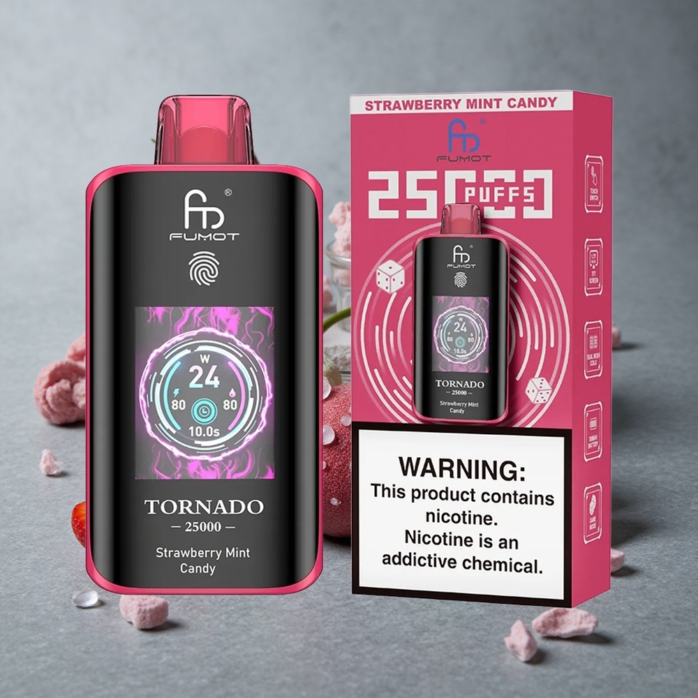 Fumot Tornado 25000 Puffs Morango Menta Doce Tela HD Brazil vape wholesale